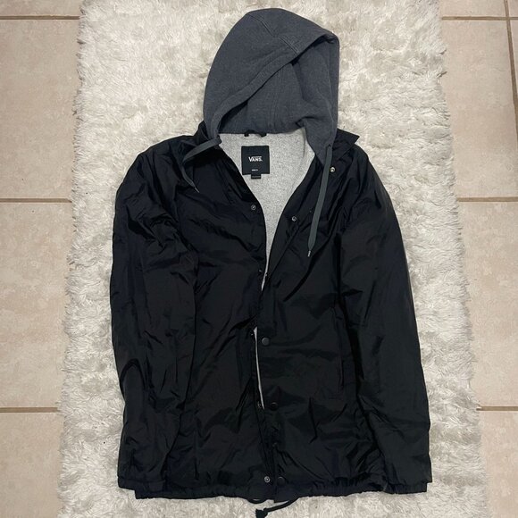 VANS Mens Small Black Hooded Buttoned Drawstrings Jacket - Picture 1 of 7